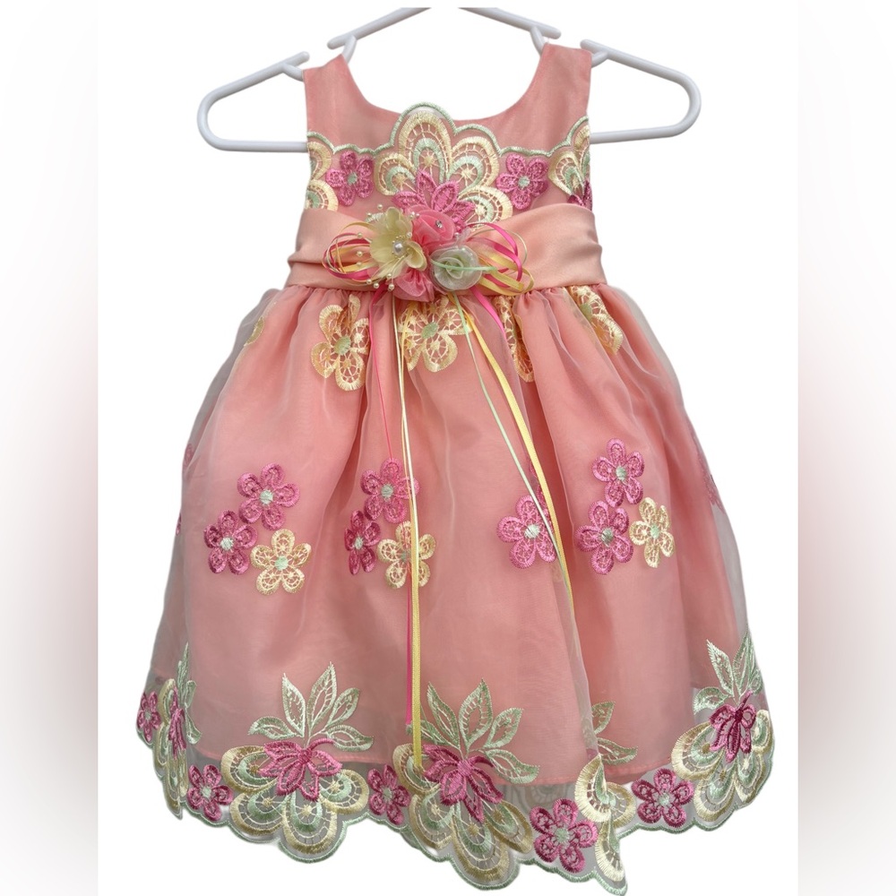 Beautiful Floral Embroidered Pink Party Dress Ceci Kid.